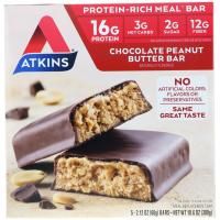 Atkins, Meal Bar, Chocolate Peanut Butter Bar, 5 Bars, 2.12 oz (60 g) Each