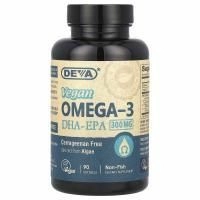 Deva, Веганская Омега-3, ДГК-ЭПК, 300 мг, 90 веганских мягких таблеток
