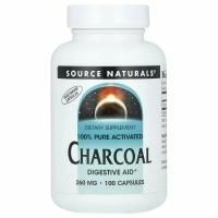 Source Naturals, 100% чистый активированный уголь, 520 мг, 100 капсул (260 мг в каждой капсуле)