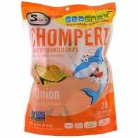 SeaSnax, Chomperz, хрустящие чипсы из морских водорослей, лук, 5 порций в индивидуальной упаковке, 0.28 унций (8 г) каждая