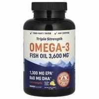 MAV Nutrition, Рыбий жир, омега-3 премиального качества, натуральный лимон, 120 мягких таблеток