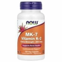 NOW Foods, MK-7, витамин K-2, с повышенной силой действия, 300 мкг, 120 растительных капсул