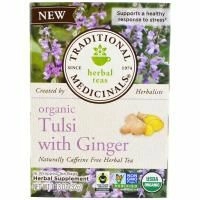 Traditional Medicinals, Органические туласи и имбирь, 16 изолированных чайных пакетиков, 1.13 унций (32 г)