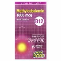 Natural Factors, B12 метилокобаламин, 1000 mcg, 90 жевательных таблеток