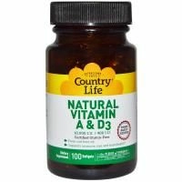Country Life, Натуральные витамины A и D3, 10000 МЕ / 400 МЕ, 100 желатиновых капсул