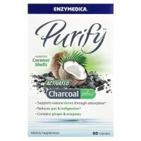 Enzymedica, Очищение, активированный кокосовый уголь+, 60 капсул