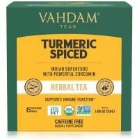 Vahdam Teas, травяной чай, куркума и пряности, без кофеина, 15 чайных пакетиков, 30 г (1,06 унции)