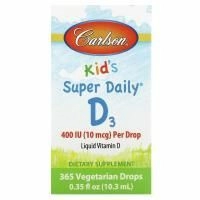 Carlson, Kids Super Daily® D3, 10 мкг (400 МЕ), 10,3 мл (0,35 жидк. Унции)