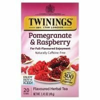 Twinings, Травяной чай, гранат и малина, без кофеина, 20 пакетиков, 1,41 унции (40 г) Каждый
