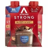 Atkins, Strong, высокопротеиновый коктейль, шоколадно-арахисовая паста, 4 коктейля, 325 мл (11 жидк. унц.)