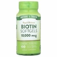 Nature's Truth, Биотин, 10 000 мкг, 100 желатиновых капсул с быстрым высвобождением