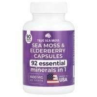True Sea Moss, Морской мох и бузина, 1600 мг, 90 растительных капсул (800 мг в каждой капсуле)