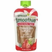Sprout Organics, детское питание, смузи, от 12 месяцев и старше, клубника и банан с йогуртом, овощи и семена льна, 113 г (4 унции)