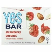 Yes Bar, Snack Bar, клубника и кокос, 6 батончиков по 1,4 унции