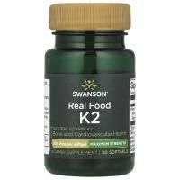 Swanson, Maximum Strength, Real Food K2, 200 мкг, 30 мягких таблеток