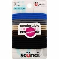 Scunci, Резинки для волос No Damage, удобные, удерживают волосы весь день (средняя фиксация), деним, 18 штук