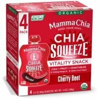 Mamma Chia, Закуска для жизненной силы «Чиа Сквиз», вишня и свекла, 4 пакетика для выжимания, по 3,5 унции (99 г) каждый