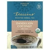 Teeccino, Органический травяной чай с цикорием, со вкусом одуванчика и кокоса, без кофеина, 10 чайных пакетиков, 2,12 унции (60 г)
