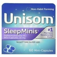 Unisom, SleepMinis, средство для спокойного сна, 25 мг, 60 мини-капсул