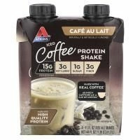 Atkins, Кофейный протеиновый коктейль со льдом, Cafe Au Lait, 4 коктейля, 325 мл (11 жидк. унц.)