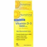 Sunshine, Vitamin D3 with Vitamin C, 1000 МЕ, 60 Caplets