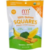 NurturMe, Квадратики из 100%-ной квиноэ, органические надутые крекеры, банан + брокколи , 1,76 унц. (50 г)