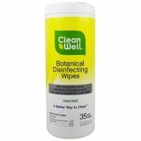 CleanWell, Дезинфицирующие влажные салфетки с растительным компонентом, лимонный аромат, 35 влажных салфеток, 7 х 8 в (117. см х 20,3 см)