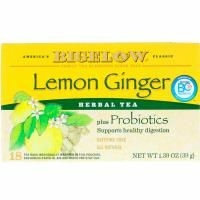Bigelow, Herbal Tea Plus Probiotics, лимонный имбирь, без кофеина, 18 чайных пакетиков, 1,39 унций (39 г)