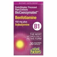 Natural Factors, в биокоферментированной форме, бенфотиамин, 150 мг, 30 вегетарианских капсул