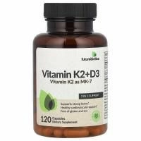 FutureBiotics, витамины K2 + D3 с витамином K2 в виде MK-7, 120 капсул