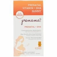 Premama, Дородовый витамин + желатинка с ДГК, плюс железо, апельсин, 84 желатинок