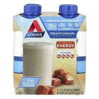Atkins, Насыщенный протеином коктейль, сливочная карамель, 4 коктейля, 325 мл (11 жидк. унц.)