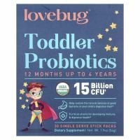 LoveBug Probiotics, пробиотики для детей в возрасте от 1 года до 4 лет, 15 млрд КОЕ, 30 порций в индивидуальных стик-пакетах по 1,8 г (0,06 унции)