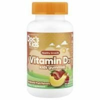 Doctor's Best, Doc's Kids, детские жевательные мармеладки с витамином D3, полностью натуральные фрукты, 25 мкг (1000 МЕ), 60 жевательных таблеток с натуральным фруктовым пектином