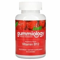 Gummiology, жевательные таблетки для взрослых с витамином В12 со вкусом малины, 90 вегетарианских жевательных таблеток