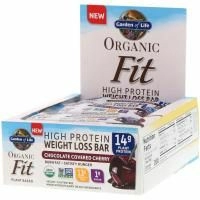 Garden of Life, Organic Fit, батончик для потери веса с высоким содержанием белка, вишня в шоколадной глазури, 12 батончиков, по 1,9 каждый