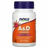 Now Foods, A&D, Необходимое питание, 10000 МЕ / 400 МЕ, 100 гелевых капсул
