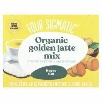 Four Sigmatic, смесь для приготовления органического золотого латте с трутовиком разноцветным, без кофеина, 10 пакетиков по 6 г (0,21 унции)