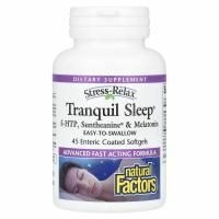 Natural Factors, Stress-Relax, спокойный сон, 5-HTP, сунтеанин и мелатонин, 45 мягких таблеток, покрытых кишечнорастворимой оболочкой