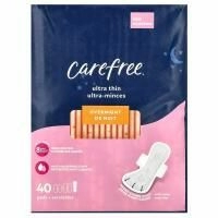 Carefree, Ultra Thin, ночные прокладки с крылышками, 40 штук