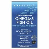 Viva Naturals, рыбий жир с омега-3, тройная сила, 90 капсул