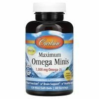 Carlson Labs, Maximum Omega Minis, натуральный лимонный вкус, 1000 мг, 120 мини-таблеток