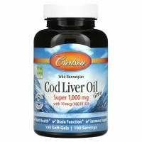 Carlson Labs, Wild Norwegian Cod Liver Oil Gems, супер, 1000 мг, 100 мягких , 1000 таблеток
