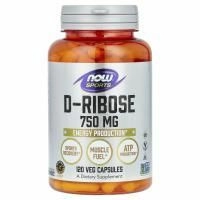 Now Foods, Sports, D-рибоза, 750 мг, 120 растительных капсул