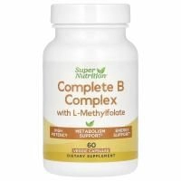 Super Nutrition, полный комплекс витаминов группы B с L-метилфолатом, 60 растительных капсул