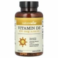 NatureWise, витамин D3, 100 мкг (4000 МЕ), 360 мягких таблеток
