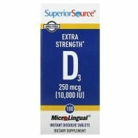 Superior Source, D3, дополнительная силы, микролингвальный, 10000 МЕ, 100 таблеток