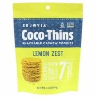 Sejoyia, Coco-Thins, печенье-закуска с кешью, пикантный лимон, 99 г