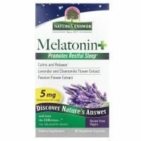 Nature's Answer, Мелатонин +, 5 мг, 60 вегетарианских капсул