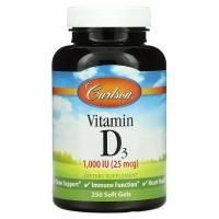 Carlson Labs, Витамин D3, 1000 МЕ (25 мкг), 250 мягких таблеток